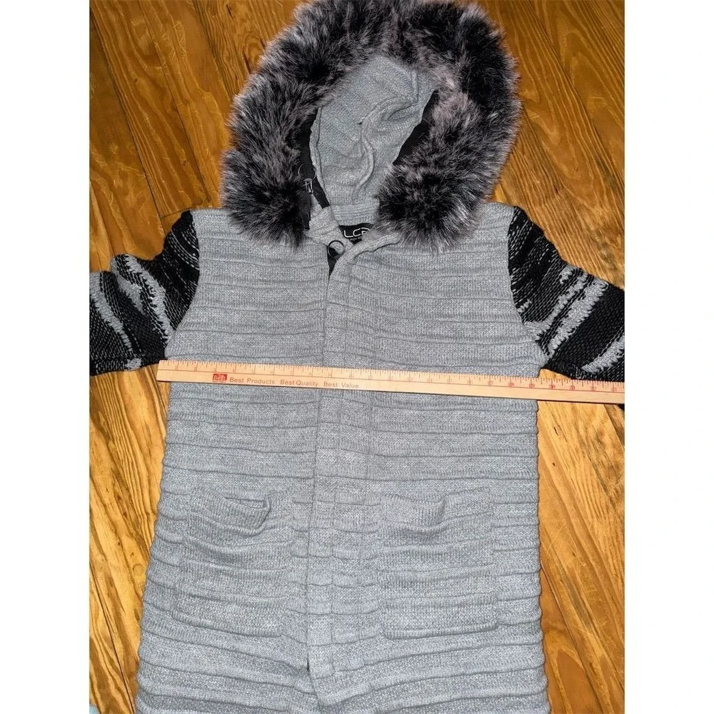 LCR Black edition Hooded Sweater Coat Faux Fur Trim Size M streetwear wool blend